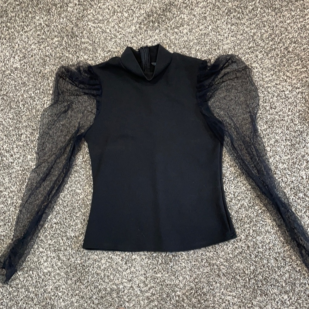 Black Shein top with sheer puff sleeve